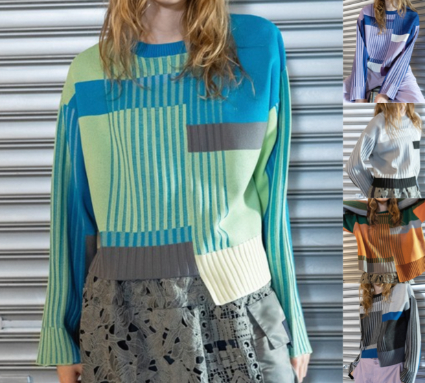 AULA AILA(アウラアイラ)ブルーxグリーンのカラーブロックニット