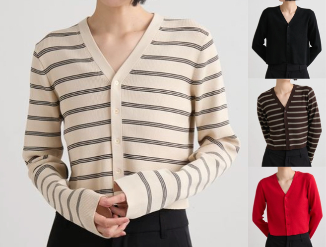 MIESROHE（ミースロエ）ベージュのボーダーカーディガン