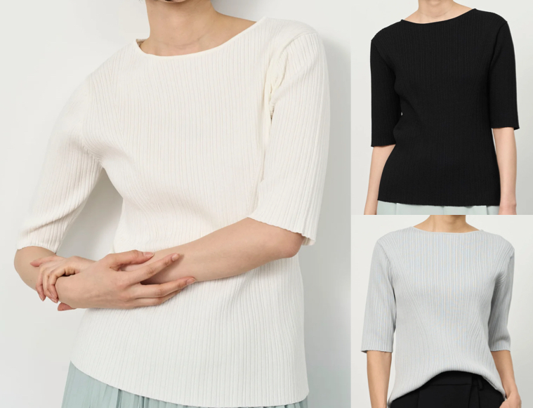 soeju（ソージュ）ホワイトの5分袖リブニット