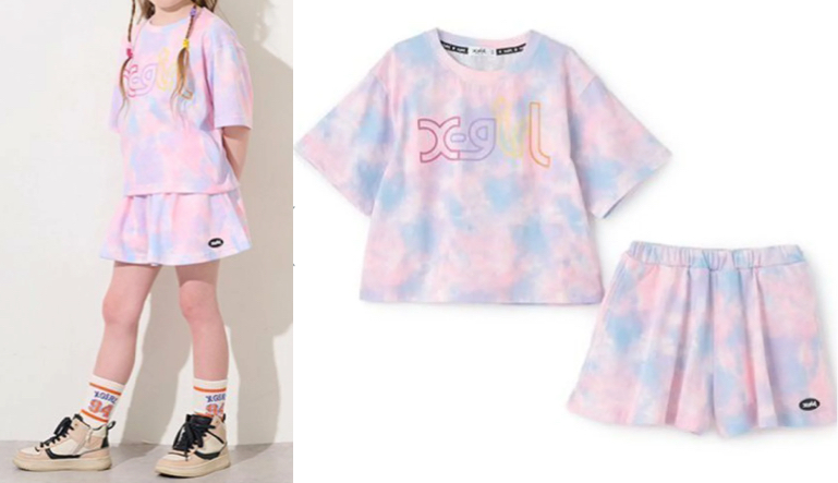 X-girl Stages（エックスガールステージズ）ピンク系のタイダイ柄ショートパンツ