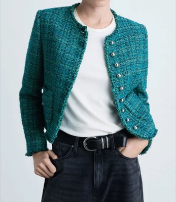 MANGO(マンゴグリーンのツイードジャケット)