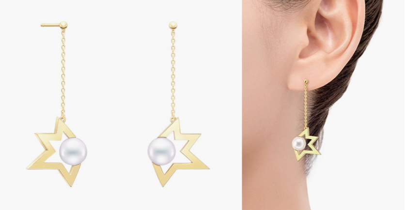 TASAKI(タサキ)ゴールド✕パールの揺れるスター柄ピアス