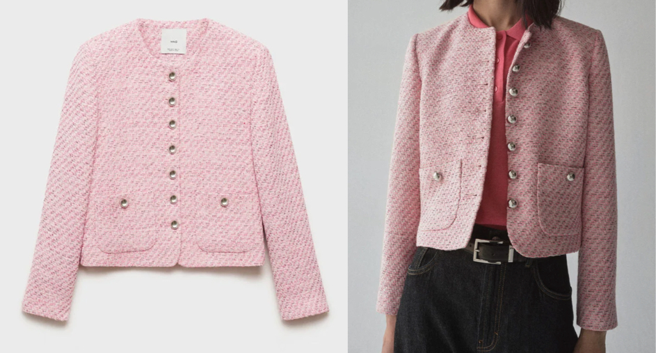 MANGO(マンゴ)ピンクのツイードジャケット