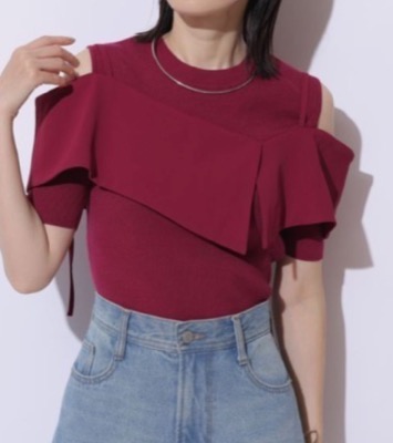 Mystrada(マイストラーダ)ワインレッドのビックカラーニット