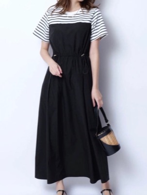 JUSGLITTY(ジャスグリッティー)ブラックxボーダーのビスチェドッキングワンピース