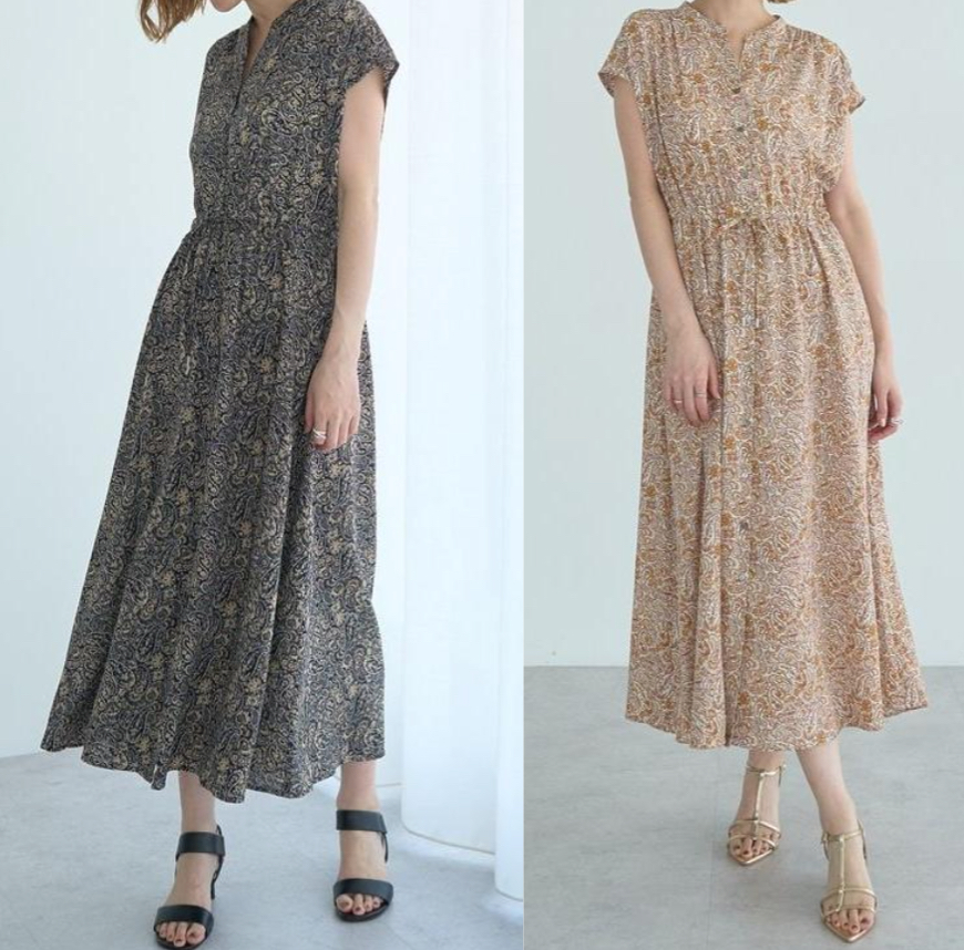 YECCA VECCA（イェッカヴェッカ）ブラックのペイズリー柄ワンピース