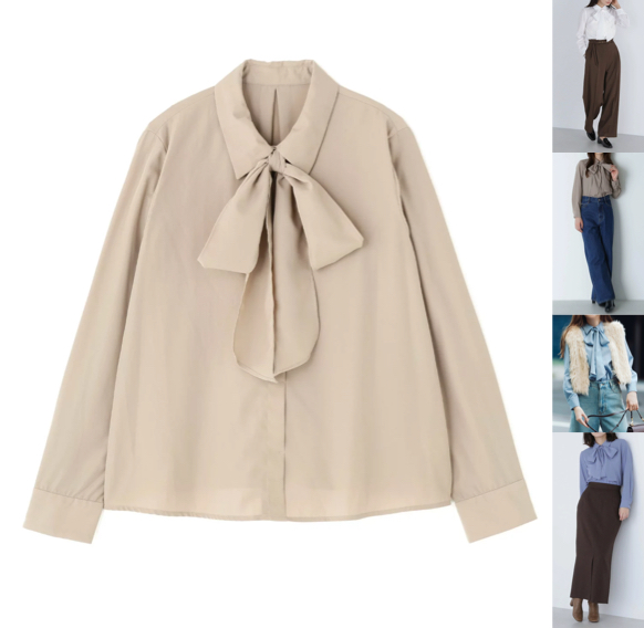 NATURAL BEAUTY BASICベージュのボウタイブラウス