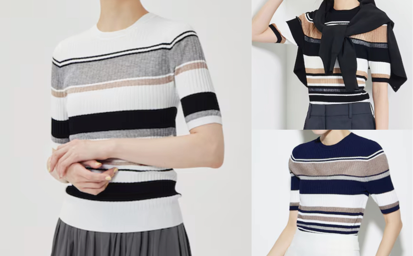 PLST(プラステ)ホワイトのマルチボーダーニット