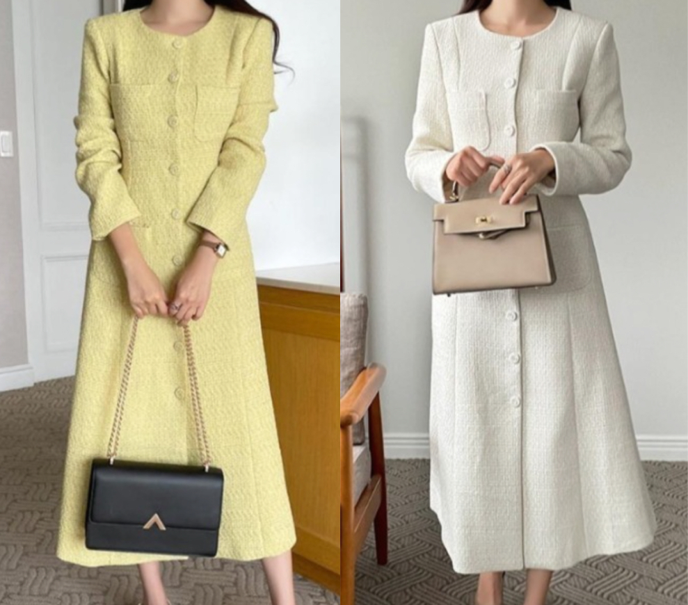 a lot of love(ア ロット オブ ラブ)イエローのツイードワンピース