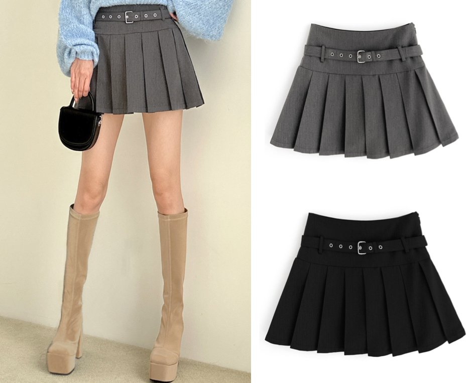 GRL(グレイル)グレーのプリーツミニスカート
