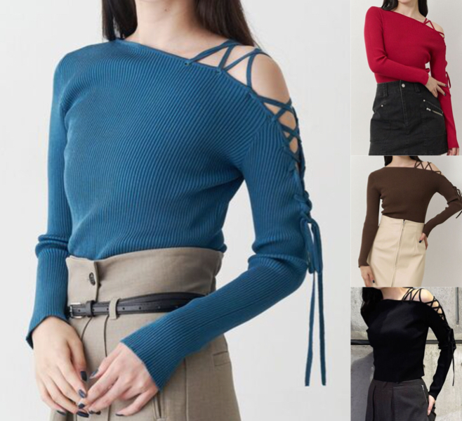 MURUA(ムルーア)ブルーのレースアップニット