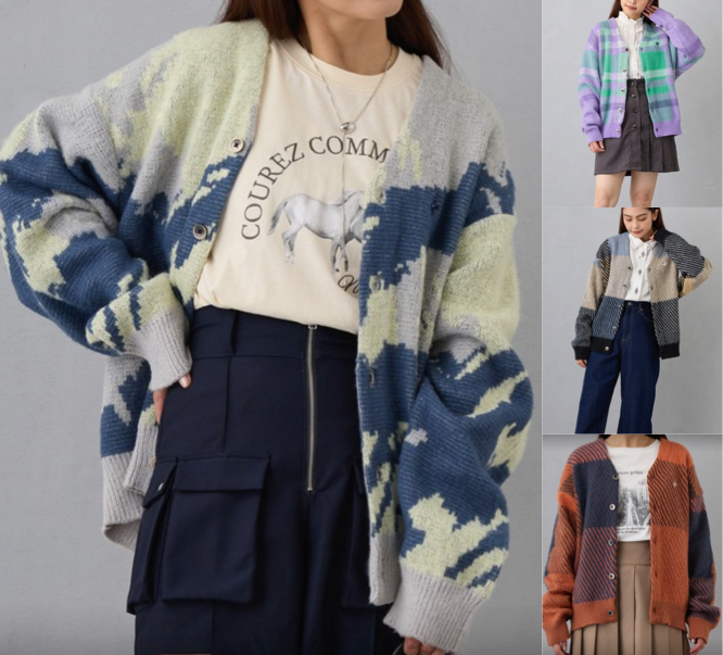 
BEVERLY HILLS POLO CLUBブルー✕グリーンのカーディガン