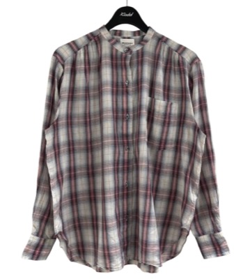 MARANT ETOILE(マランエトワール)グレーのチェック柄バンドカラーチェックシャツ