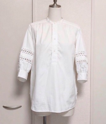 POLO RALPH LAUREN(ラルフローレン)ホワイトのバンドカラーバルーンブラウスシャツ