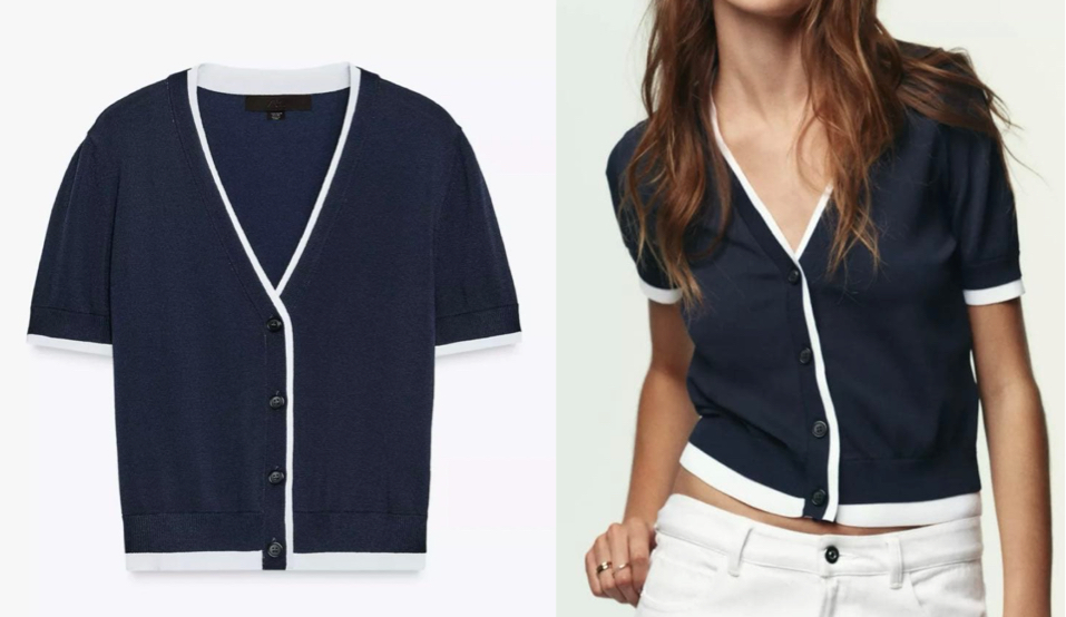 ZARA(ザラ)ネイビー✕ホワイトのカーディガン