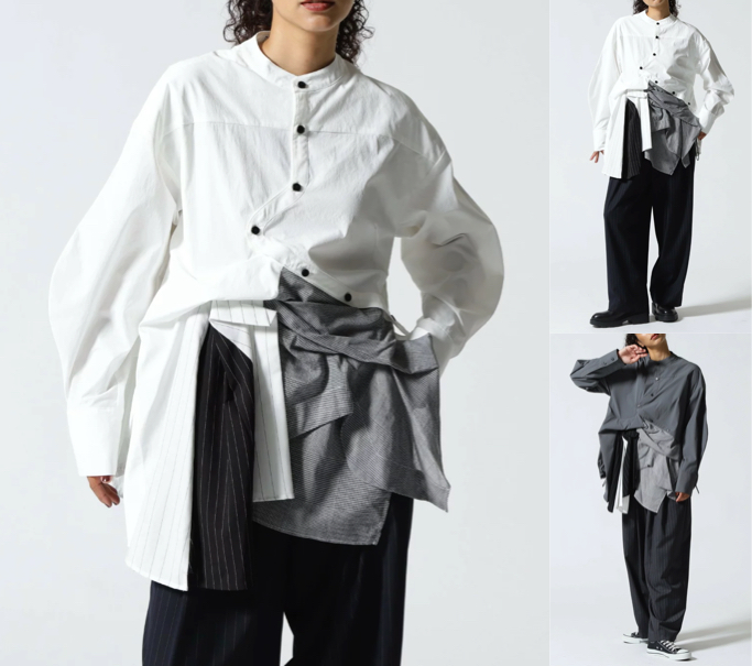 UN3D.(アンスリード)ホワイト✕グレーのブラウス