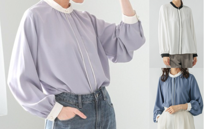 GLOBAL WORK(グローバルワーク)ブルーのパイピングブラウス