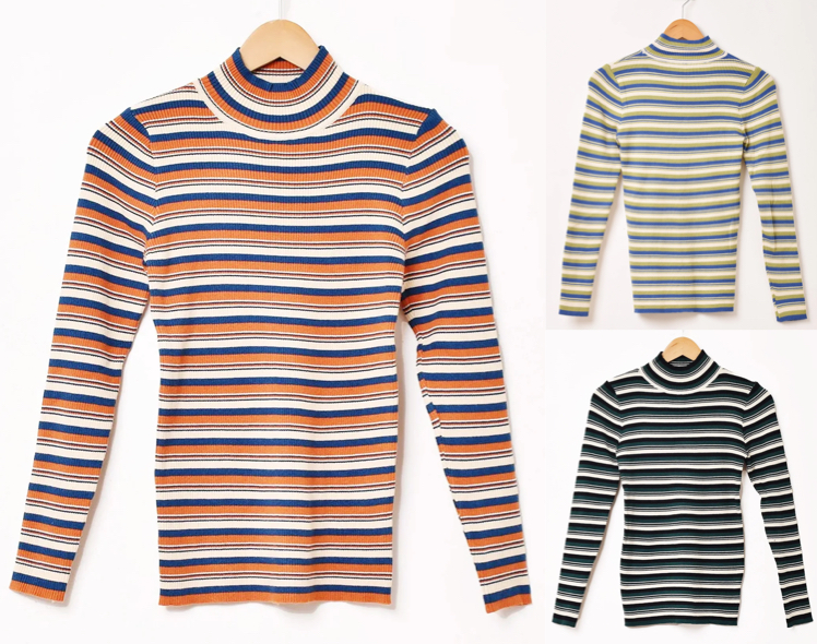 オレンジのマルチボーダーニット