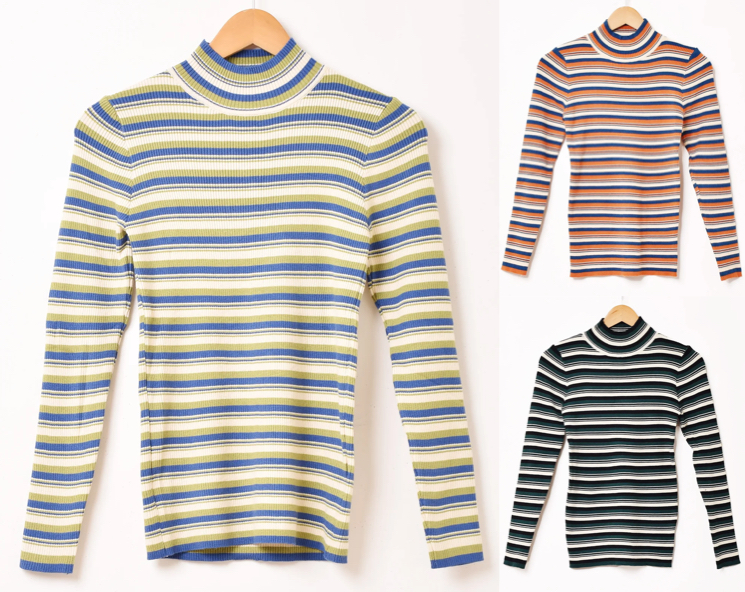 Meridianグリーン系のマルチボーダーニット