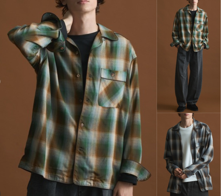 
PUBLIC TOKYOグリーン系のチェックシャツ