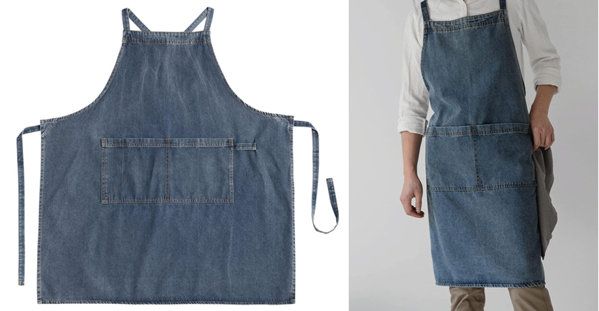 ネイビーのデニムエプロン