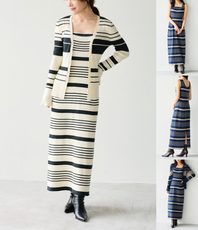 Aimeineホワイトのボーダーワンピース