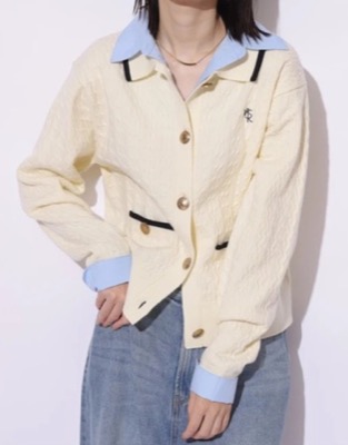 Mystrada（マイストラーダ）アイボリーの衿付きケーブルニットジャケット