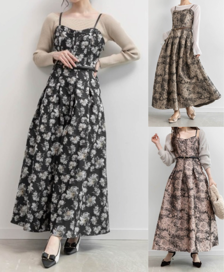 RANDA（ランダ）ブラックのフラワージャガードワンピース