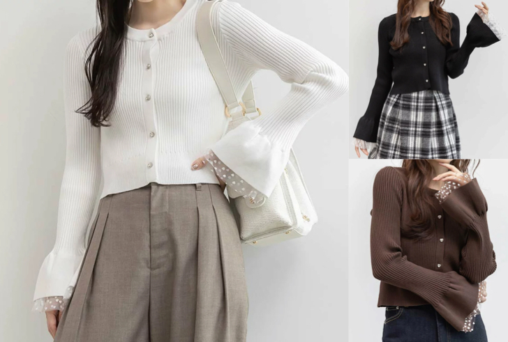 RANDA（ランダ）ホワイトのリブニットカーディガン