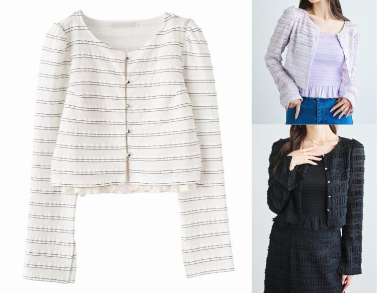 LILLIAN CARAT（リリアンカラット）ホワイトのボーダーカーディガン