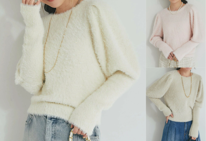 La boutique BonBon(ラブティックボンボン)オフホワイトのラメフェザーニット