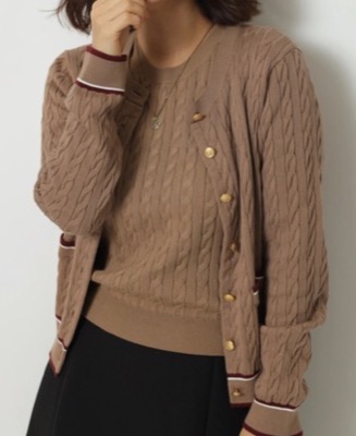 Apuweiser-riche(アプワイザーリッシェ)ブラウンの配色ケーブルカーディガン