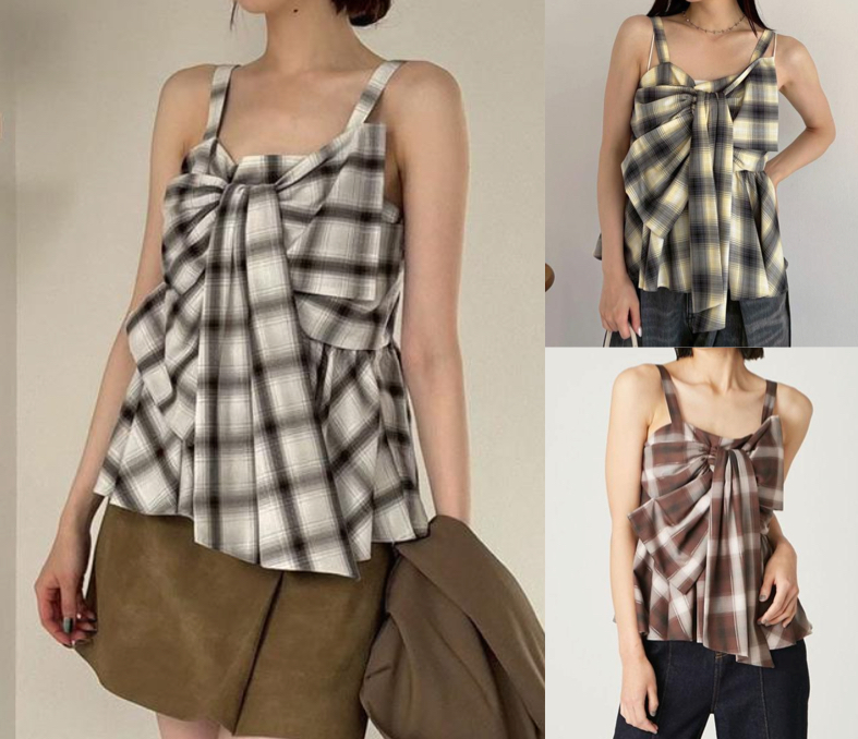 FRAY I.D(フレイアイディー )アイボリーのチェック柄キャミトップス