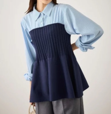 ROPE' PICNIC(ロペピクニック)ネイビーxライトブルーのシャツドッキングニット