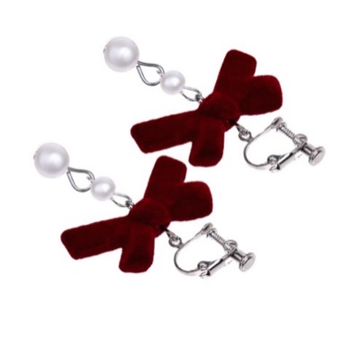 LUPIS（ルピス）ベロアリボン×2連パールイヤリング