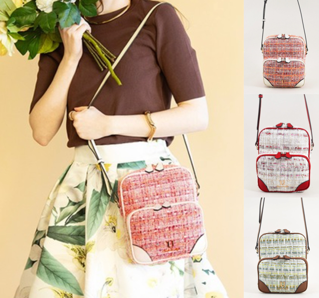 Multi poche（ムルティポッシュ）ピンク系のツイードショルダーバッグ