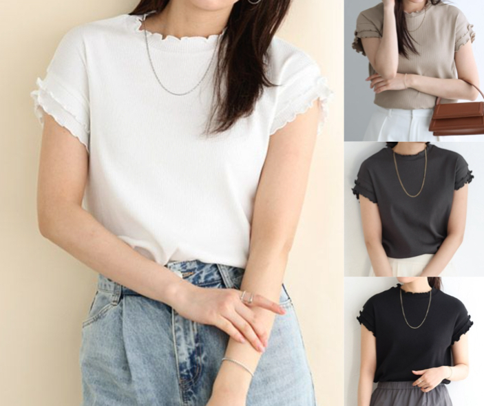 Pierrot（ピエロ）ホワイトのフレンチTシャツ