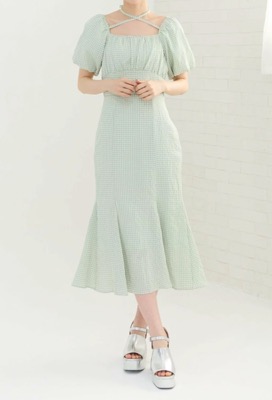 REDYAZEL(レディアゼル)グリーンのギンガムチェックマーメイドワンピース