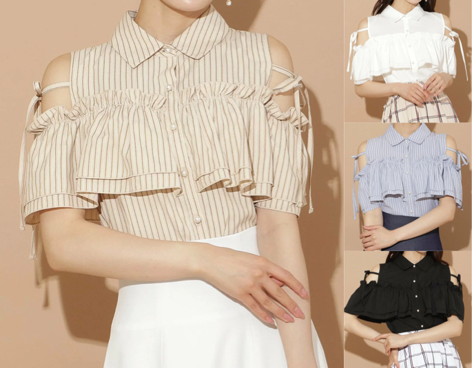 WILLSELECTION(ウィルコレクション)ベージュのストライプ柄オフショルブラウス