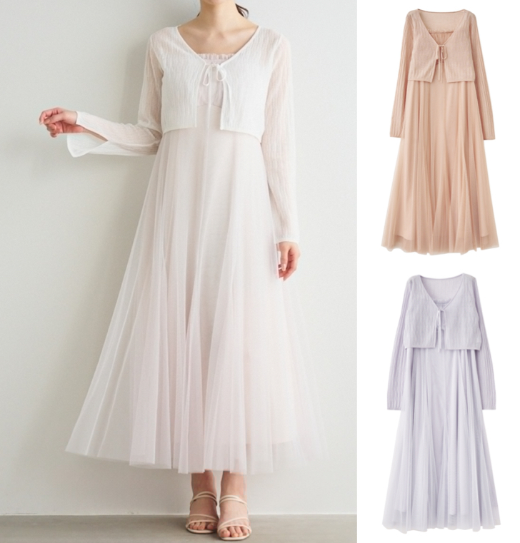 LILLIAN CARAT(リリアンカラット)ホワイトのチュールキャミワンピース