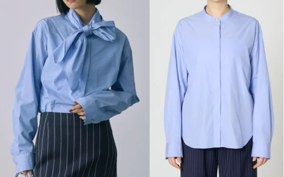 BABYLONE(バビロン)ブルーのボウタイシャツブラウス