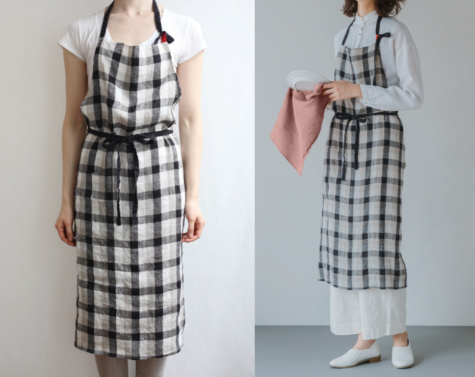 lino e lina (リーノエリーナ)ブラックチェックのエプロン