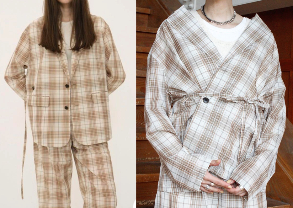CLANEベージュのシアーチェックジャケット