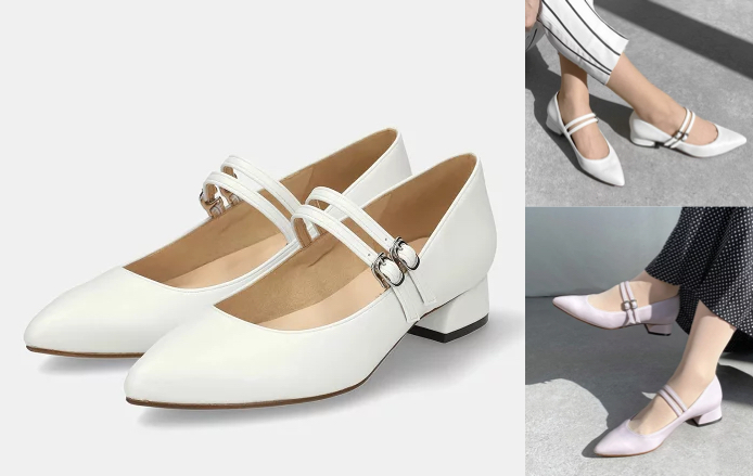 マミアン・ホワイトのストラップパンプス