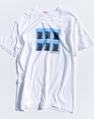 THE made in mixホワイトの猫フォトプリントTシャツ