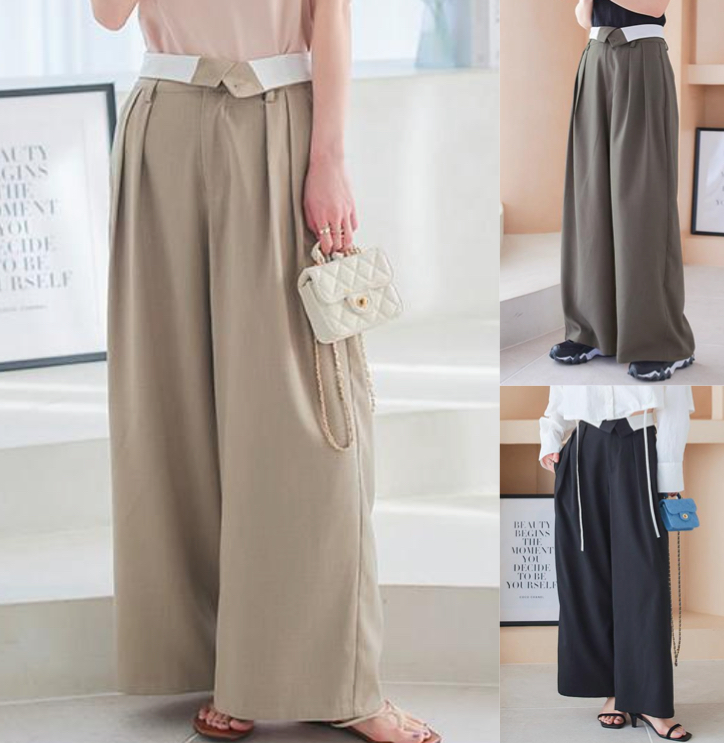 神戸レタスベージュのウエスト折り返しパンツ