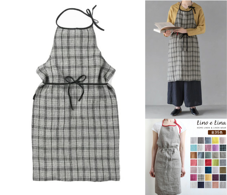 Lino e Linaブラックチェックのエプロン