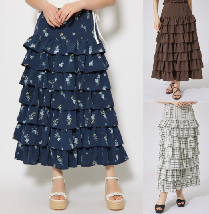 rienda(リエンダ)ネイビーの花柄ティアードスカート