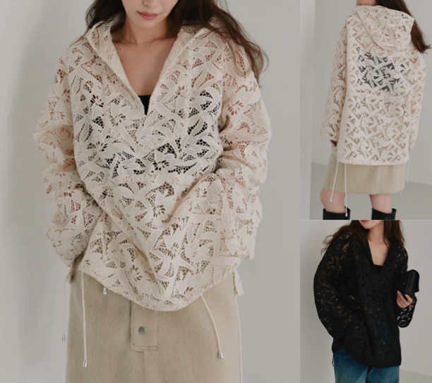 flower lace hoodieホワイトのレースジャケット