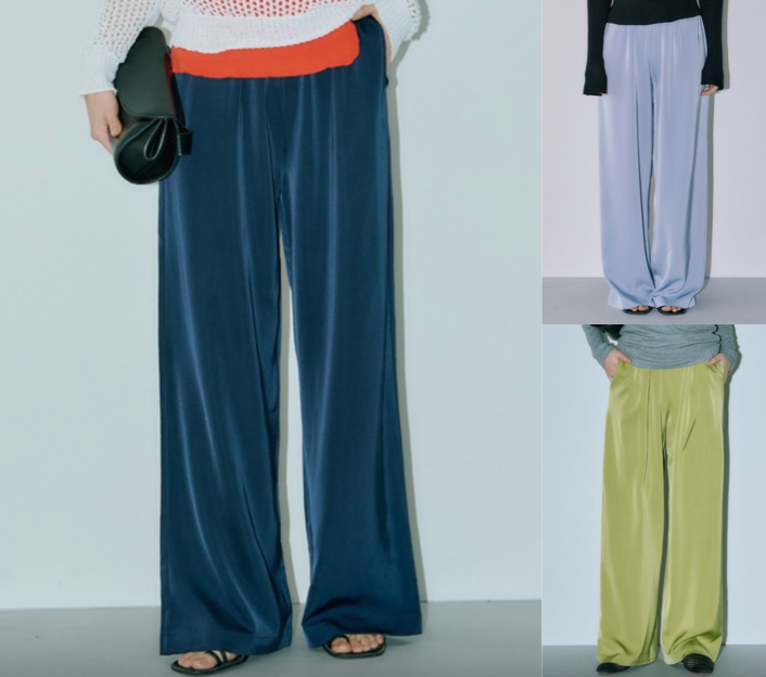 LIENCOEURブルーのサテンワイドパンツ